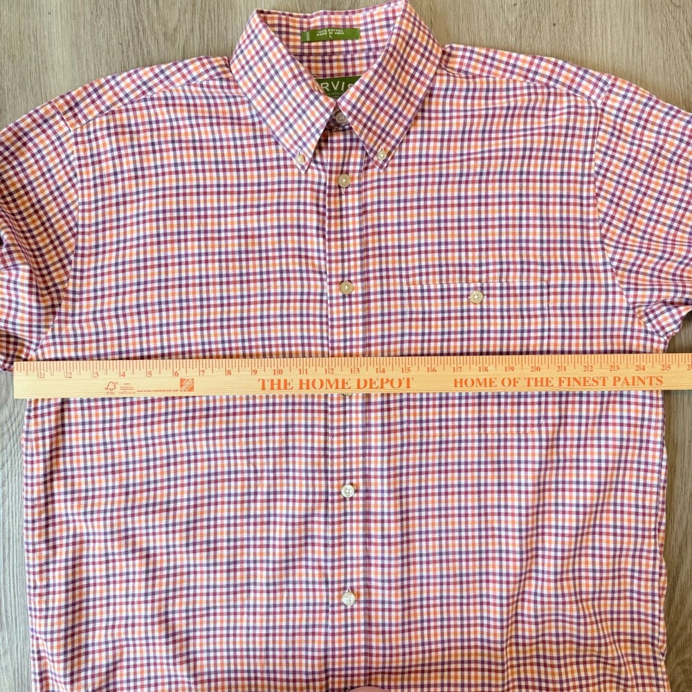 Orvis Mens Large Cotton Gingham Check Button Down Shirt Purple Orange Plaid L - Picture 5 of 6